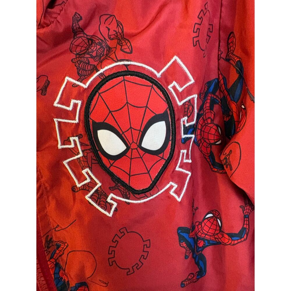 Marvel Spider-Man Boys Jacket Size 5 Red Hooded Lightweight Windbreaker - Picture 4 of 13